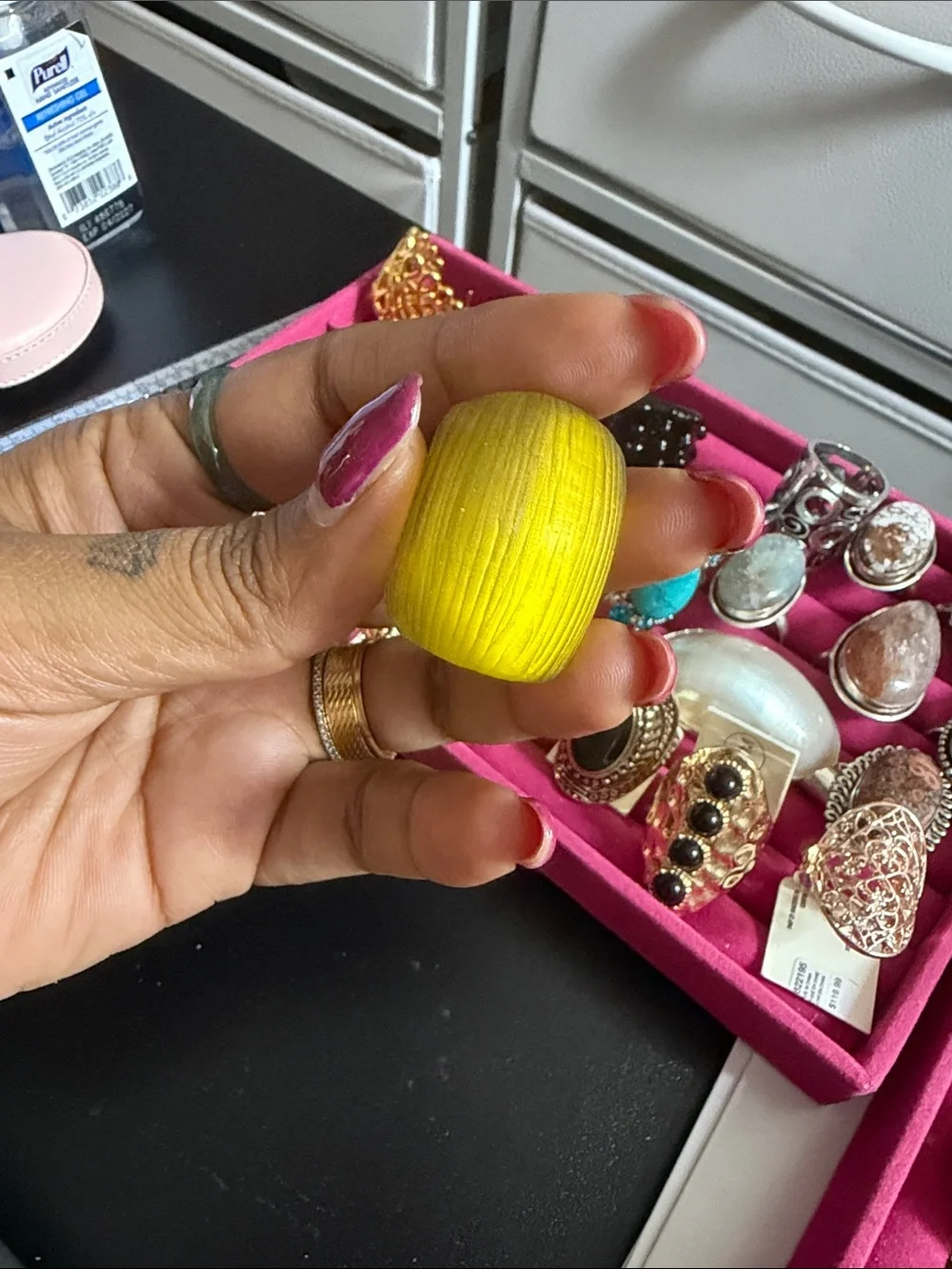 Bold Yellow-Green Wood Statement Ring
